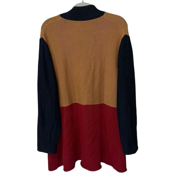 J. Peterman Colorblock Cardigan Sweater Button Front Navy Camel Red Women’s XL - Picture 4 of 7